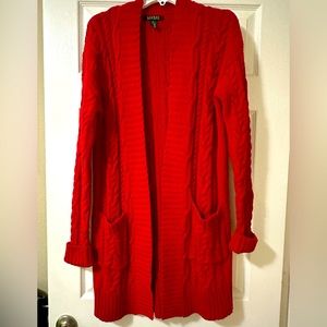 Rich, red Ralph Lauren duster cardigan